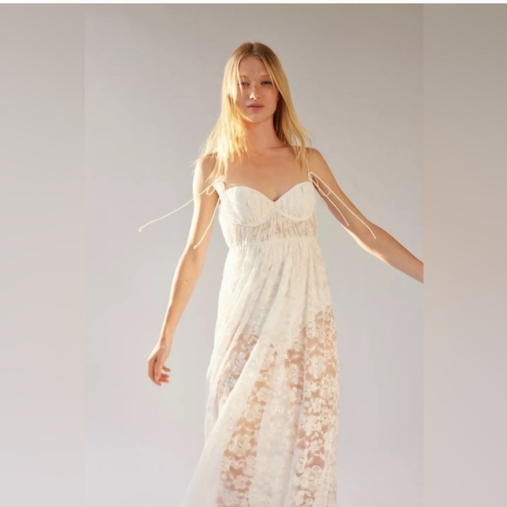 For Love & Lemons Lorena Maxi Dress White Lace - Picture 4 of 15